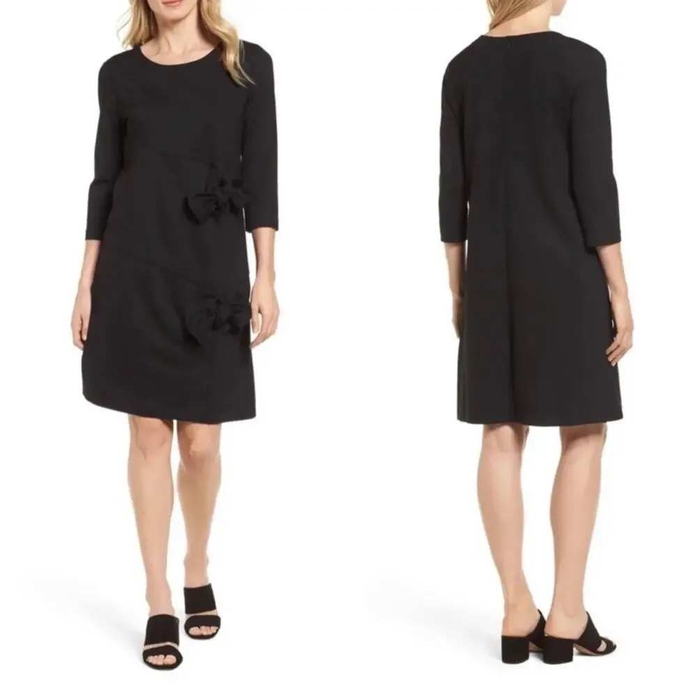 Halogen Womens Black Side Tie Knot 3/4 Sleeve Shift Dress Size 8 NWT